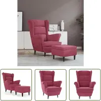 The Living Store Ohrensessel mit Hocker Weinrot Samt