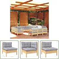 The Living Store 13-tlg. Garten-Lounge-Set mit Grauen Kissen Kiefer Massivholz