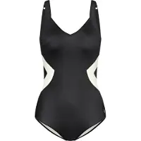 Triumph Badeanzug "Summer Allure OP", Damen, Gr. 42, Cup E, weiß (weiß, schwarz combination), Microfaser, Obermaterial: 77% Polyamid, 23% Elasthan, Badeanzüge Badeanzug, V-Ausschnitt, moderner Druck