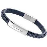 Lotus Armband "Silent Impact", blau (blau, edelstahlfarben), Armbänder, 19cm, Edelstahl Leder, Edelstahl, Leder, Armband