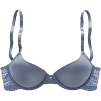 s.Oliver Schalen-BH "Pauline", Damen, Gr. 70, Cup C, blau (jeansblau), Spitze, Obermaterial: 62% Polyamid, 23% Polyester, 15% Elasthan, BHs Schalen-BH, mit Bügel und hübschem Spitzenrücken, Dessous