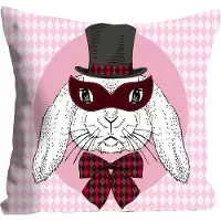 Queence Dekokissen "Bunny Holmes", rot (rot, pink, bedruckt), B:40cm L:40cm, Polyester, Dekokissen_Sitzkissen_Kissenhüllen, Dekokissen, mit einem Detektiv Hasen