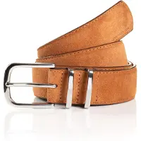 Tom Tailor Synthetikgürtel "TTMILLIE", Damen, Gr. 85, braun (cognac), Materialmix, Gürtel Synthetikgürtel, Veloursleder mit Ziernähten – 3,5 cm breit