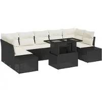 vidaXL Sofa Set mit Kissen 8 pcs Schwarz und Creme Poly-Rattan