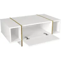 En.casa Couchtisch 'Tavak' Wohnzimmertisch 104x60x38 cm mit 1 Schrankfach und 2 offenen Fächern Weiß/Gold