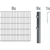 Alberts Doppelstabmatten Zaun, Höhe 140 cm, Länge 16 m, Zaun-Komplettset zum Einbetonieren, anthrazit, Pfosten 60x40 mm