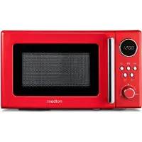 Medion Retro Mikrowelle klein (20 Liter, ca. 800 Watt, 5 Mikrowellenstufen, 8 Automatikprogramme, Digitale Anzeige, Auftaufunktion, kompakt, MD15000) rot