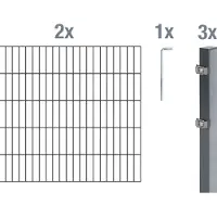 Alberts Doppelstabmatten Zaun, Höhe 80 cm, Länge 4 m, Zaun-Komplettset zum Einbetonieren, anthrazit, Pfosten 60x40 mm