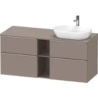 Duravit D-Neo Konsolenwaschtischunterbau wandhängend (Ausschnitt rechts), 1400x664x550mm, 2 Auszüge, 2 Schubkästen, 2 offene Fächer, mit Griff Edelstahl gebürstet, DE4970R70430000, Farbe: Basalt Matt