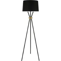 HOME DELUXE - Stehlampe LUNA - Schwarz / Gold, Blendfreies Licht, 54,5 x 165 cm, Metall / Rattan I Stehleuchten Bodenlampen Standlampe