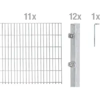 Alberts Doppelstabmatten Zaun, Höhe 80 cm, Länge 22 m, Zaun-Komplettset zum Einbetonieren, feuerverzinkt, Pfosten 60x40 mm