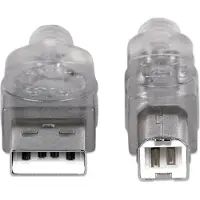 Manhattan Hi-Speed USB B Anschlusskabel, USB 2.0, Typ A Stecker - Typ B Stecker, 480 Mbps, 1,8 m, Silber, 1,8 m, USB A, USB B, USB 2.0, 0,48 Gbit/s, Silber