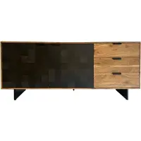 FineBuy Sideboard Akazie Massivholz 175 cm 2 Türen & 3 Schubladen - Massive Retro Kommode Steinoptik - Design Natur Anrichte - Handdustrial