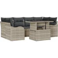 vidaXL Gartensofa-set 7 stk. 6-Sitzanzahl Hellgrau Poly Rattan