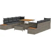 vidaXL Gartensofa-set 11 stk. 10-Sitzanzahl Grau Poly Rattan