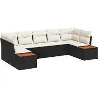 vidaXL Gartensofa-set 7 Stk. 7-Sitzanzahl Schwarz und Creme Polyrattan