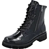 Remonte Schnürstiefelette , Damen, Gr. 43, schwarz, Lacklederimitat, glänzend, Schuhe Schnürstiefelette, Schnürboots, Stiefelette, Profilsohle, mit Glitzer-Schnürsenkel