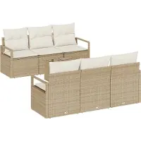 vidaXL Gartensofa-set 7 stk. 6-Sitzanzahl Beige und Creme Poly-Rattan