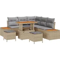 vidaXL Gartensofa-set 8 stk. 7-Sitzanzahl Beige Poly Rattan