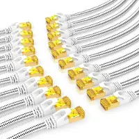 Primewire LAN-Kabel 20er Set CAT 7 Flachband Netzwerkkabel 10 Gbit/s, U/FTP PIMF Schirmung, vergoldete RJ45-Stecker, Baumwollmantel, Patchkabel, 20 Stück, 0,25 m, weiß