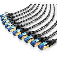 Primewire Flachband LAN-Kabel 10er Set CAT 8, 40 Gbit/s Netzwerkkabel mit RJ45-Stecker, geschirmt, Baumwollmantel, vergoldete Kontakte, Patchkabel, 10 Stück, 1 m, schwarz