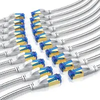 Primewire Flachband LAN-Kabel 20er Set CAT 8, 40 Gbit/s Netzwerkkabel mit RJ45-Stecker, geschirmt, Baumwollmantel, vergoldete Kontakte, Patchkabel, 20 Stück, 0,25 m, weiß