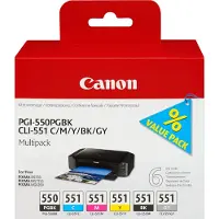 Canon Original Tintenpatronen PGI-550 PB/CLI-551 CMYBG, Mixpack, cyan, magenta, gelb, schwarz, schwarz-pigmentiert, grau
