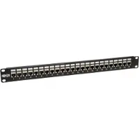 Tripp Lite N254-024-SH 24-Anschlüsse 1-HE-Rack-Montage STP geschirmt Cat6 /Cat5 Durchführungs-Patchpanel, RJ45 Ethernet, TAA, RJ-45, Cat6, Schwarz, Rackeinbau, 1U, RoHS, TAA