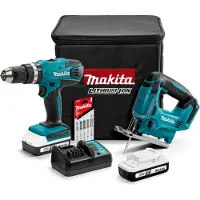 Makita Spezial-Set Schlagschrauber HP457DZ 18 V und Stichsäge JV183DZ, 2 x Akku à 1,3 Ah
