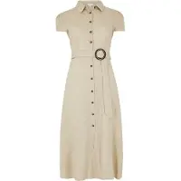 Apricot Midikleid "Vintage-Knopfkleid", Damen, Gr. XL (42), N-Gr, weiß (stein), gewebt, Obermaterial: 80% Viskose CV. 20% Leinen LI., uni, normal, Kleider Midikleid, mit Gürtel