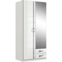 Wimex Kleiderschrank 2 Türen 1 Spiegel + 2 Schubladen - Weißes Nachbildung - L 91 x T 56 x H 199 cm - TRIO