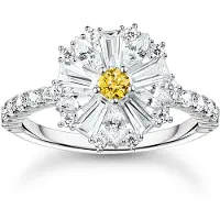 Thomas Sabo Fingerring "Lovely Daisy Cocktail-Ring" Gr. 54, bunt (silberfarben, weiß, gelb), Fingerringe, Damen, 54, Silber 925 (recycelt), 1,5mm, Fingerring, mit Zirkonia (synth.)