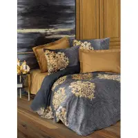 L'essentiel Maison , Jadira - Beige, Satin-Bettwäscheset Super King (EU) (IT), Anthrazit, 100 % Baumwollsatin, 260 x 260 cm