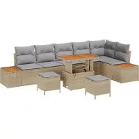 vidaXL Gartensofa-set 9 stk. 8-Sitzanzahl Beige Poly Rattan