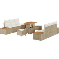 vidaXL Gartensofa-set 9 Stk. 8-Sitzanzahl Beige Poly Rattan