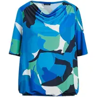 Goldner Kurzarmshirt "Kurzgröße Halbarmshirt mit Print", Damen, Gr. 23, blau (blau, grün, gemustert), Obermaterial: 95% Polyester PES. 5% Elasthan EL., gerade, Gerade, Shirts Kurzarmshirt, Gummibund