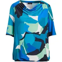 Goldner Kurzarmshirt "Halbarmshirt mit Print", Damen, Gr. 38, blau (blau, grün, gemustert), Obermaterial: 95% Polyester PES. 5% Elasthan EL., normal, Gerade, Shirts Kurzarmshirt, Gummibund