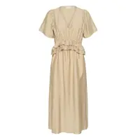 Kaffe Midikleid "Damen Kleid KAjasmin", Damen, Gr. 40, N-Gr, beige (smoke gray cc), Obermaterial: 83% Viskose CV. 17% Polyamid PA., Kleider Midikleid