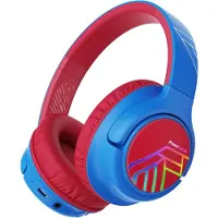 PowerLocus Kinderkopfhörer Bobo kabellos Bluetooth 5.3 mit Mikrofon Over-Ear 45h Akku Blau/Rot