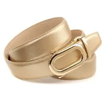 Anthoni Crown Ledergürtel , Damen, Gr. 110, gold, Rindsleder, unifarben, Gürtel Ledergürtel, Automatik Schließe, abgesteppte Ränder, leicht bombiert