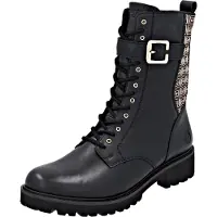 Remonte Schnürstiefelette , Damen, Gr. 38, gold (schwarz, goldfarben), Elastischer Einsatz, Leder, Lederimitat, Schuhe Schnürstiefelette, Schnürboots, Profilsohle, Blockabsatz, mit Innenreißverschluss