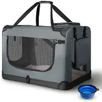 Juskys Hundetransportbox Lassie XL (grau) faltbar - 56 x 81 x 58 cm - Hundebox mit Decke, Tasche & Griffen – Stoff Autotransportbox für Hunde