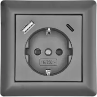 NCC-Licht USB Schutzkontakt Steckdose 2 x USB Anschluss Typ A & C 3,5A Unterputz Model 55 mit Rahmen anthrazit