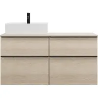 Burgbad Eqio Keramik-Aufsatzwaschtisch quadratisch, links, inklusive Waschtischunterschrank mit 4 Schubladen, Breite 1200mm, SGUS120LF3180C0001G0252