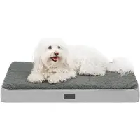Lionto Hundebett, orthopädisches Bett mit Plüschoberfläche & WildKunstleder, abnehmbarer Bezug & Tragegriff, 76x51x8 cm, grau