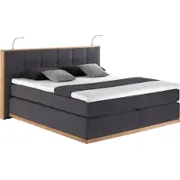 Home affaire Boxspringbett "Vinton", grau (anthrazit), B:180cm L:213cm, Komplettbetten, Boxspringbett, aus Eiche, mit LED-Beleuchtung, verschiedene Härtegrade (auch H4)