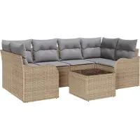 vidaXL Garten-Sofa-Set 7 stk. 6-Sitzanzahl Beige und Grau