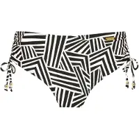LASCANA Bikini-Hose "Cleo", Damen, Gr. 42, N-Gr, beige (schwarz, creme), Elasthan, Recycling-Polyamid, bedruckt, Badehosen Bikini-Hose, mit seitlicher Raffung