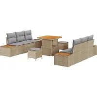 vidaXL Gartensofa-set 9 Stk. 8-Sitzanzahl Beige Poly Rattan