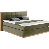 Places Of Style Boxspringbett "Vinton", grün (olive), B:220cm L:213cm, Komplettbetten, Boxspringbett, aus massiver Eiche, verschiedene Härtegrade (auch H4)